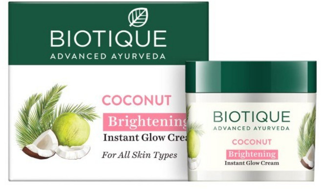 Biotique Coconut Brightening Instant Glow Cream| Lightweight and Non-Greasy, 1개, 50g