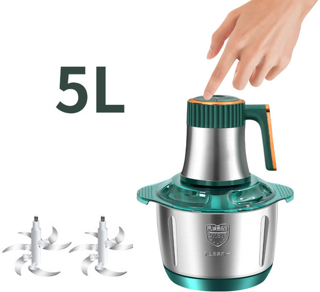스테인리스 대용량 멀티 다지기 밀가루 반죽기계 5L 풀세트대용량 S자 2중 칼날, 녹색+2칼, 1개