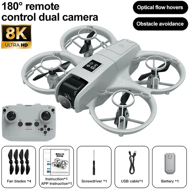 V2 드론 8K 가용 180 ° HD 광각 카메라 WiFi FPV RC 높이 유지 헬리콥터 접이식 장난감, 02 Grayish White-8K
