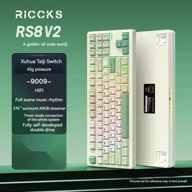 Riccks RS8 V2 Wireless Mechanical Keyboard 3Mode Hot Swap Gasket Low Noise Battery Life Dual Drive C, 02 9009-Taiji Switch