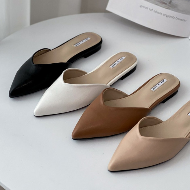 V컷 스틸레토 뮬슬리퍼 플랫뮬 블로퍼 여성슬리퍼