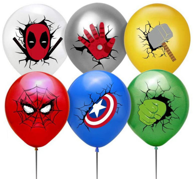 영웅 히어로 스파이더맨 헐크 토르 아이언맨 풍선 6개 세트, 1화이트+2레드+3그린+4블루+5옐로+6실버