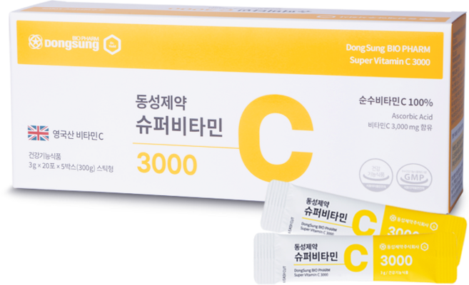 고함량 동성제약 슈퍼 비타민C 3000 영국산 비타민씨 분말 가루 메가 고용량 3000mg 100포, 1개, 300g