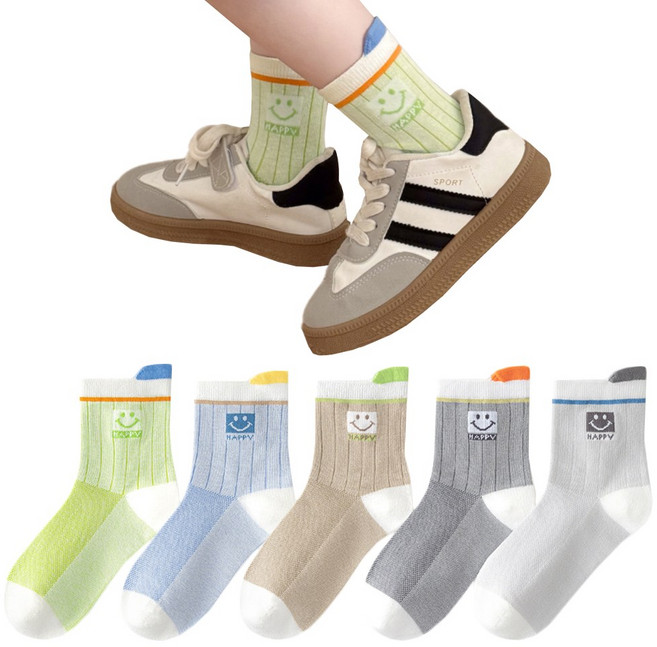 투해피 키즈 메쉬양말 5컬레- B34 해피스마일