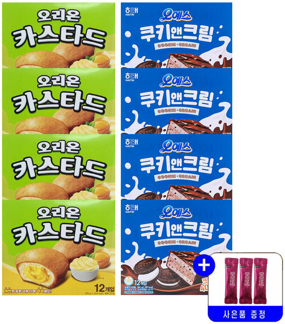 오리온 카스타드 276g+오예스 쿠키앤크림 대용량 묶음행사+사은품, 4세트, 636g