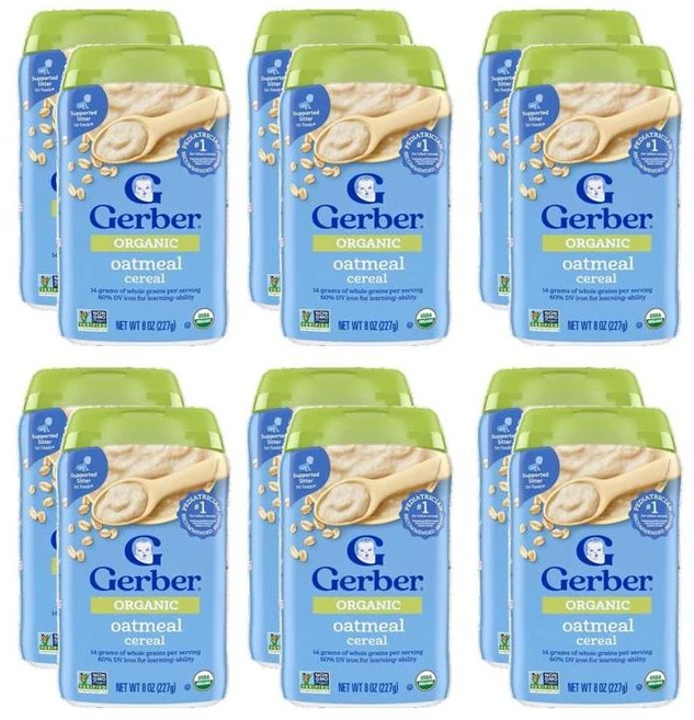 Gerber 거버 오가닉 1단계 오트밀 유아 시리얼 227g, 귀리, 12개 - 쿠팡