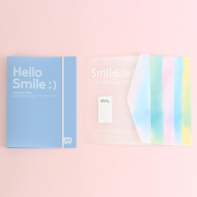 위클 헬로스마일 고급 A4 O링 바인더 3공 파일 파우치형 파일속지 5매, 1개, 블루