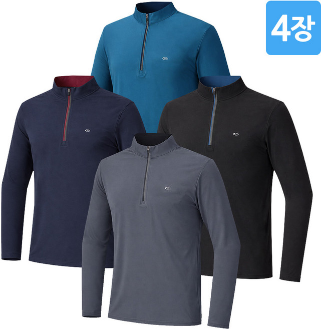 [4장세트] 남성 봄 여름 드라이 쿨링 엑티브 레져 스판 집업티 SWT090-1 등산 골프 아웃도어 스포츠웨어 러닝 작업복 현장복 외출