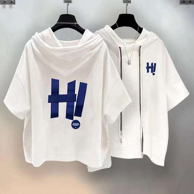 남성 후드 반팔티 패션 레터링 캐주얼 루즈핏 반팔 티셔츠 심플 빈소매 티셔츠 프린팅 후드맨투맨