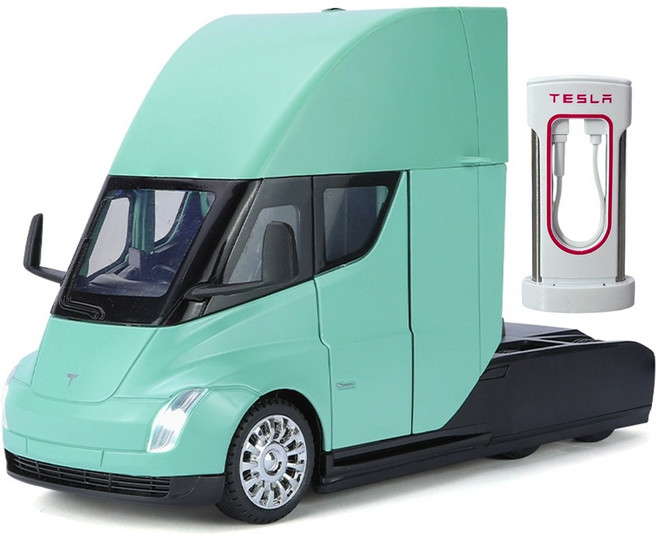 다이캐스트 1:24 테슬라 세미 전기 트럭 대형 합금 풀백 자동차 모형, 1개, 04_그린