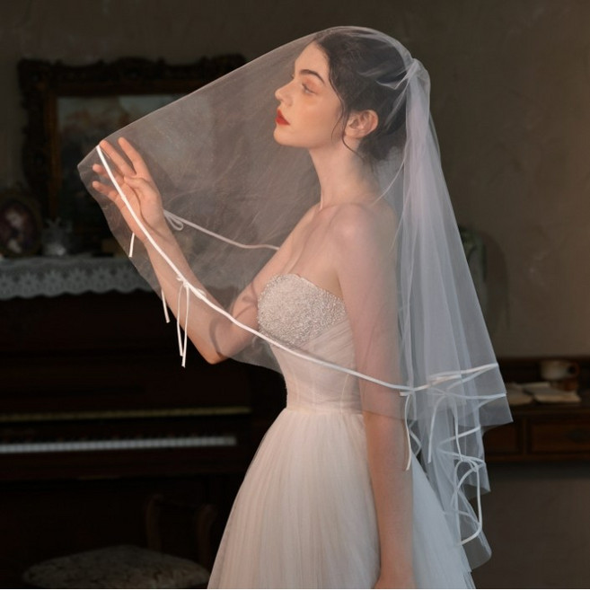 엘블랑꼬 셀프웨딩 리본 레이어 베일 풍성한 두겹 웨딩 면사포