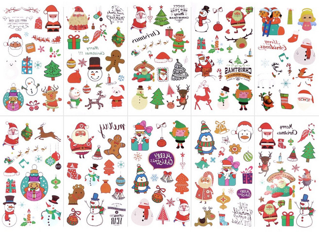 니즈엘 KC인증 어린이 타투스티커 캐릭터 문신 판박이 10장세트, 1개, 36. 타투(성탄절2)(10매세트)