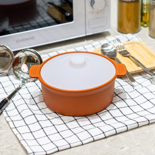 꿈꾸는리빙 국산 실리콘 계란찜기 전자레인지 용기 무독성 찜기 주방용품, 대형 원형 / 바디:카라멜 / 뚜껑:반투명, 1개