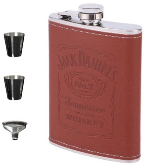 씨엔와우 힙플라스크 휴대용 포켓 술병 위스키 소주 보틀 스테인레스 8oz ( 230ml ), 1개, 가죽 갈색