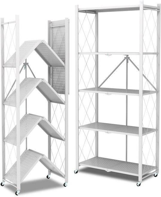 체인지업 폴딩 철제선반 2026 NEW 최신형 접이식 다용도 이동식 철제 주방 베란다 정리 수납장, 5단, 백색