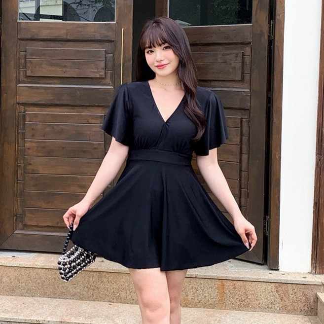 大尺碼溫泉泳衣 附胸墊 遮肚 媽媽 孕婦 保守 連身泳衣 女泳衣, 黑色顯瘦泳衣（雙層有泳褲）,4XL 70-83 公斤