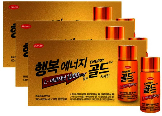 한미 행복 에너지 골드 카페인 100ml 30병 아르지닌 무색소 무보존 드링크, 한미 행복 에너지 골드 카페인 100ml 10병, 30개입