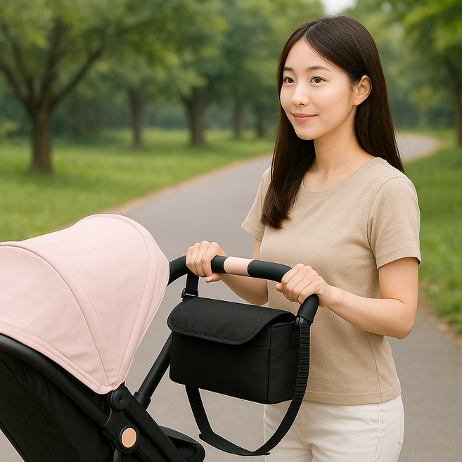 오썸머 손쉬운탈부착 넉넉수납 육아필수템 유모차 정리함, 1개, 블랙
