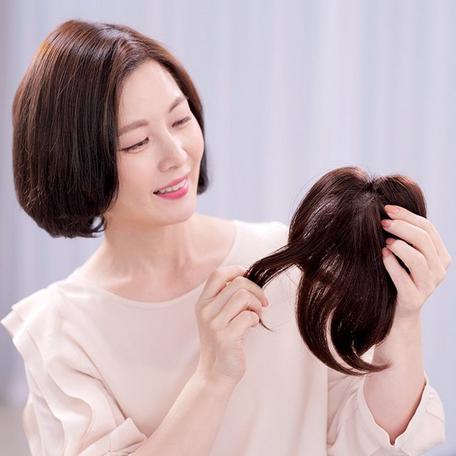 감쪽이 100% 인모 정수리 가발 반가발 부분가발, 자연갈색, 1개