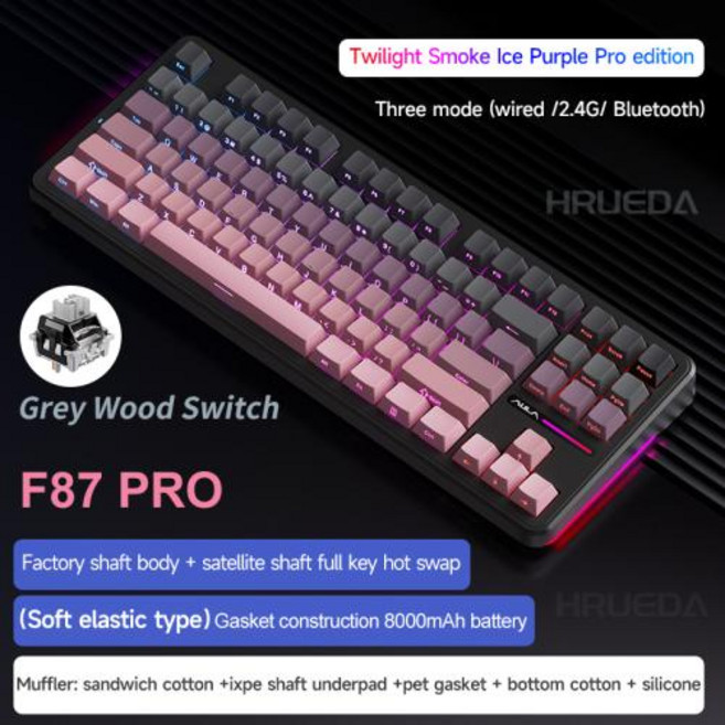초이스몰 F87 Pro 타란튤라 독거미 기계식 커스텀 아우라 키보드 그레이축 화이트-네이비, I. F87 핑크 10000mAh, F. F87 프로 문 섀도우 핑크  그레이 우드 액시스, 그레이우드액시스축