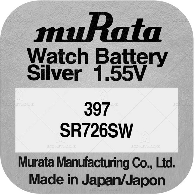 [시계건전지] MURATA 무라타 397 SR726SW 1알 1.55V 무수은, 1개