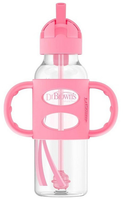 닥터브라운 내로우넥 실리콘 핸들 추달린 빨대컵 250ml 핑크, 1 Count (Pack of 1), Pink