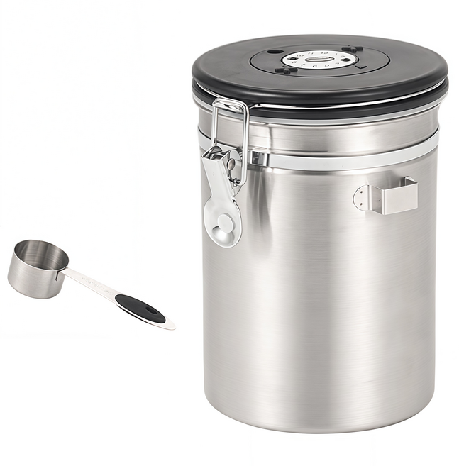 SHUNFA 304 스테인레스 스틸 커피 밀폐 용기 1.8L, 1개, 실버