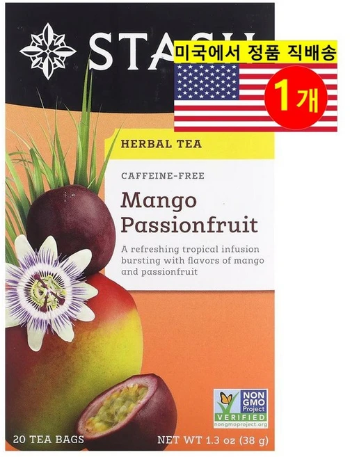 Stash Tea 오가닉 망고 패션푸르트 허브 티 무카페인 20개입 38g 1개 - 쿠팡