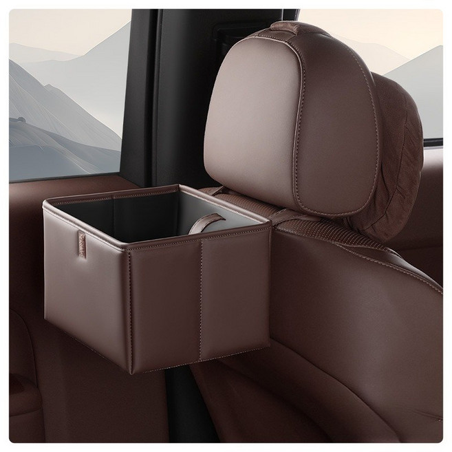 베베어스 차량용 쓰레기통 앞좌석 뒷자석 수납함 휴지통, 브라운