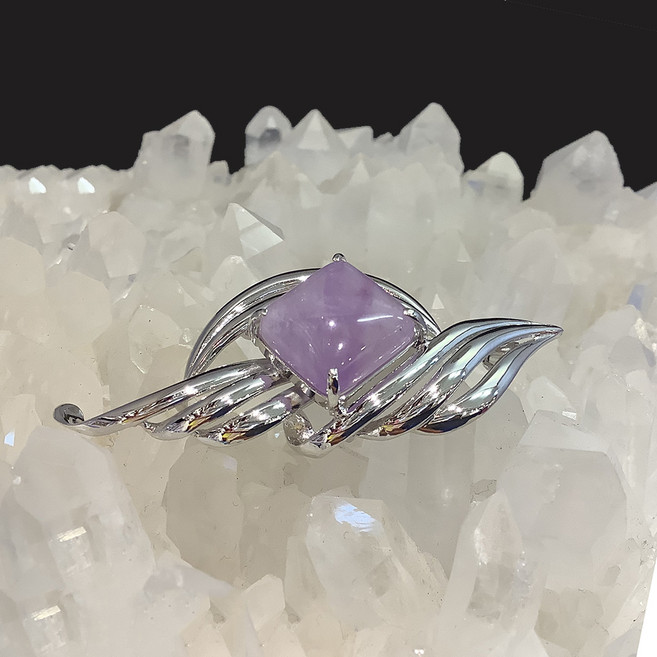 천연원석 2월 탄생석 라벤더자수정 실버 925 브로치 6.5x3cm