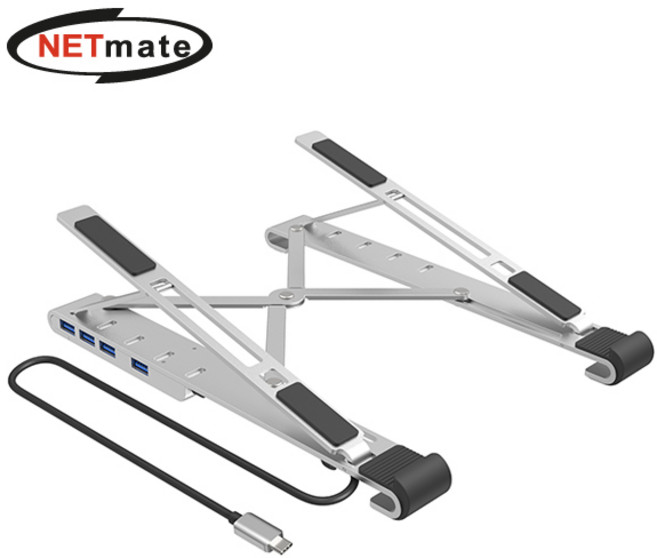 강원전자 넷메이트 NM-MHS01 USB-C X 스탠드 (USB3.0 4포트 PD), 실버, 1세트