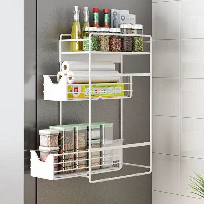 하루꿈 투웨이 틈새수납 슬라이딩 냉장고 수납선반 세탁기 자석 수납함, 화이트, 1개