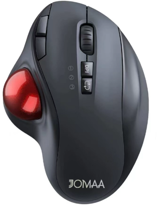 JOMAA 人體工學無線軌跡球滑鼠 舒適操控 精準定位 提升工作效率, 黑色紅球, CP001266