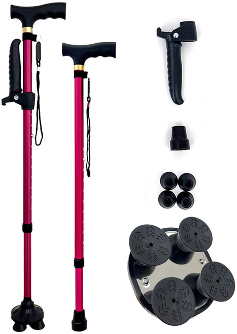 디딤온 가벼운 네발 한발 어르신 지팡이 보조손잡이 포함, 1개, DO_02 와인레드