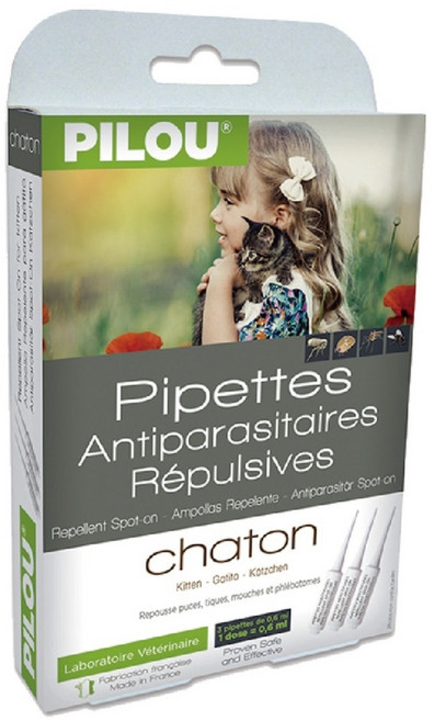 Pilou 皮樂 第二代 Picaridin 防蝨防蚊滴劑 幼貓適用 3入組 0.6ml, 1盒
