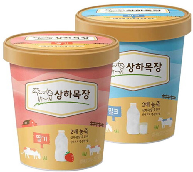 [매일유업] 상하목장 아이스크림 파인트 474ml 딸기+밀크 각1개 (총2개), 2개
