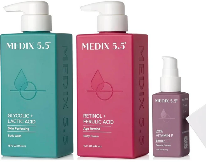 Medix 5.5 메딕스 5.5 글리콜릭 락틱 애씨드 바디워시 444ml 레티놀 페룰릭 애씨드 바디크림 444ml 비타민F 부스터세럼 50ml, 1개 - 쿠팡