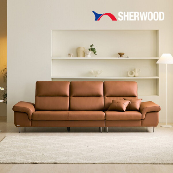 [쉐우드가구] 이태리 천연통가죽 아벨로 4인 소파, 색상:아이보리