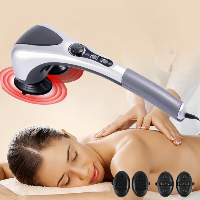 Mochae 핸드 안마기 쌍두 가열 전신 목어깨 안마기 논슬립핸들, 실버크렉