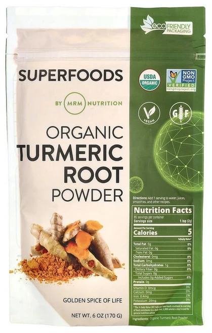 MRM Nutrition 유기농 강황 뿌리 분말 170g(6oz) MRM-80005, 170g - 쿠팡