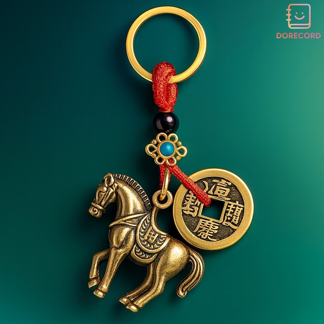 청동 구리 띠 키링 12간지 열쇠 고리 황동 장식 행운 엽전, 개
