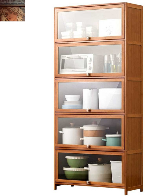 주방 수납장 원목 그릇장 부엌 선반 식기장 찬장 수납, A. 투명 플립도어 80CM 5단