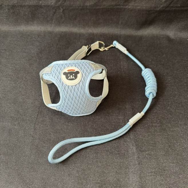 YONGDAI 狗狗反光調節透氣胸背牽引繩 遛狗繩 小型背帶, 1個, 透氣大網孔藍色M碼 9-17斤（繩長1.2米）