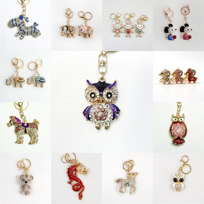 복을 부르는 큐빅 행운 키링/열쇠고리/백참/키홀더/악세사리/에어팟/자동차/가방장식, 블루부엉이, 1개