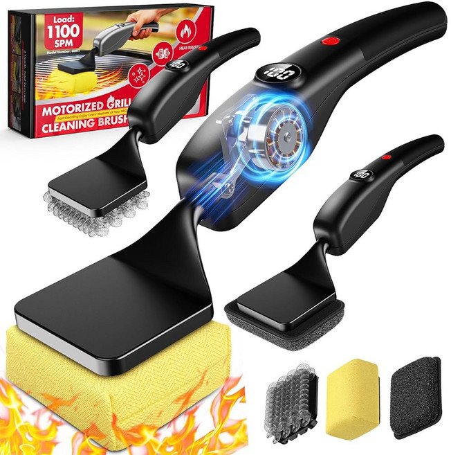 왕복 전기 그릴 브러시 내화 바비큐 야외 그릴용 브리스틀 프리 헤드 3개가 있는 클리너 3600mAn 무선 클리닝 실버, Black
