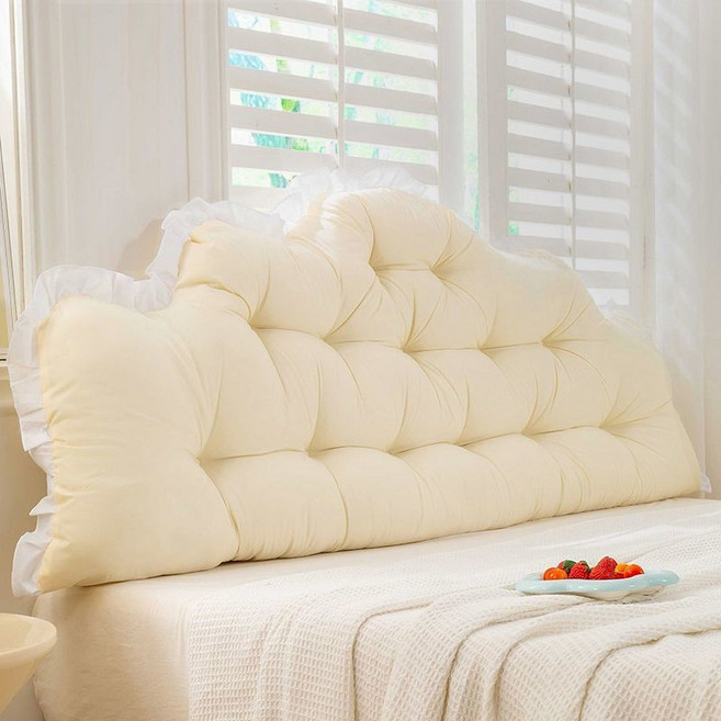 床頭靠墊 米黃色 加厚榻榻米 大靠背 綁帶固定 免拆洗 ins風 日系, 米黃,1.2米(長120高65厚15cm)
