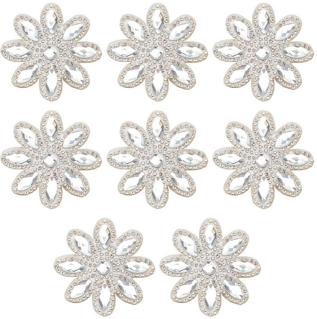 8개 핫픽스 큐빅 패치 흰색 꽃 모양 53x56x3mm, 하얀색