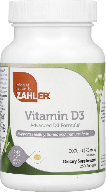 Zahler 자일러 비타민D 3000IU Vitamin D3 3000 IU 트리글리세라이드 250정 4개 - 쿠팡