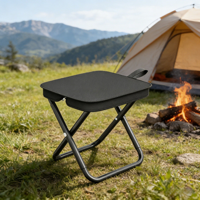 베베어스 휴대용 아웃도어 캠핑 파우치형 접이식 미니 의자, 블랙