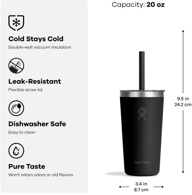 Hydro Flask 올어라운드 텀블러 클리어 스트로 리드 20온스 블랙